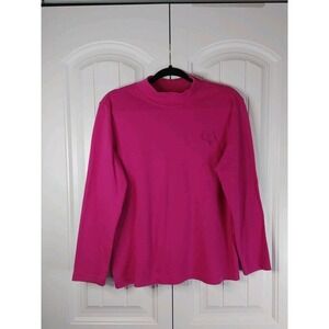 Vtg Women's Blair Pink Mock Neck Long Sleeve Embroidered Logo Top Size L